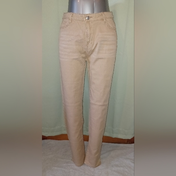 🍒 Shein Tan Denim Straight Leg High Waist Jeans - Picture 1 of 4